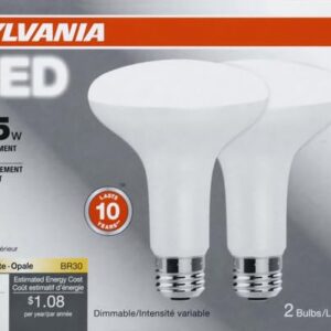 SYLVANIA LED Flood BR30 Light Bulb, 65W Equivalent Efficient 9W, 10 Year, 650 Lumens, Dimmable, 2700K, Soft White - 2 pack (73954)