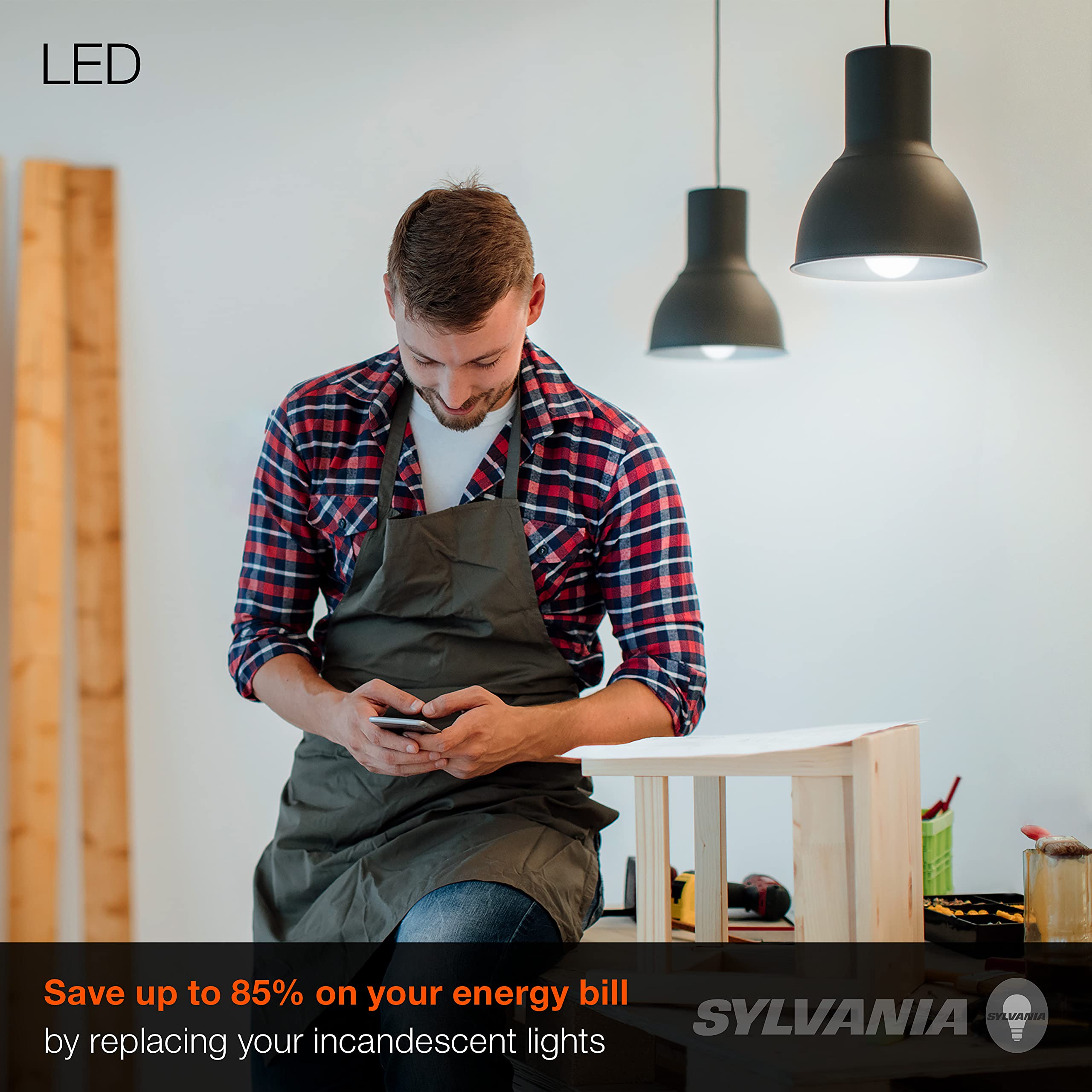 SYLVANIA LED Light Bulb, 40W Equivalent A19, Efficient 6W, Medium Base, Frosted Finish, 450 Lumens, Daylight - 4 Pack (74084)