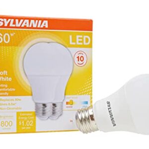 SYLVANIA LED Light Bulb, 60W Equivalent A19, Efficient 8.5W, Medium Base, Frosted Finish, 800 Lumens, Soft White - 2 Pack (73886)