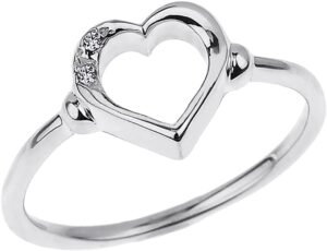 modern contemporary rings 10k white gold diamond accented open heart ring with pavé set gems (j-k color, i1-i2 clarity) - size 4-1/2