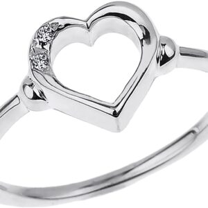 Modern Contemporary Rings 10K White Gold Diamond Accented Open Heart Ring with Pavé Set Gems (J-K Color, I1-I2 Clarity) - Size 4-1/2