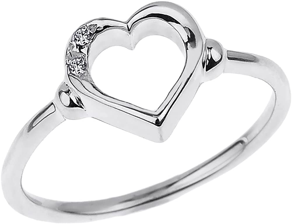 Modern Contemporary Rings 10K White Gold Diamond Accented Open Heart Ring with Pavé Set Gems (J-K Color, I1-I2 Clarity) - Size 4-1/2