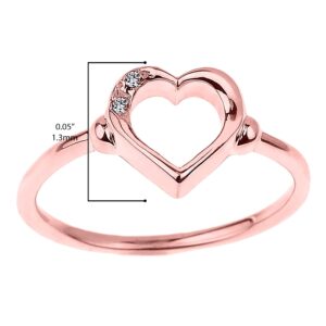 Modern Contemporary Rings 10K Rose Gold Diamond Accented Open Heart Ring with Pavé Set Gems (J-K Color, I1-I2 Clarity) - Size 6-3/4