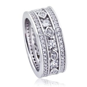 doubleaccent platinum plated sterling silver ring 1 ct round cz stone art deco design wedding band eternity ring (size 5 to 9), 8