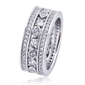 DoubleAccent Platinum Plated Sterling Silver Ring 1 CT Round CZ Stone Art Deco Design Wedding Band Eternity Ring (Size 5 to 9), 8