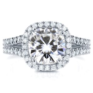 Kobelli Forever One (D-F) Moissanite and Halo Diamond Engagement Ring 2 1/2 CTW 14k White Gold, Size 11