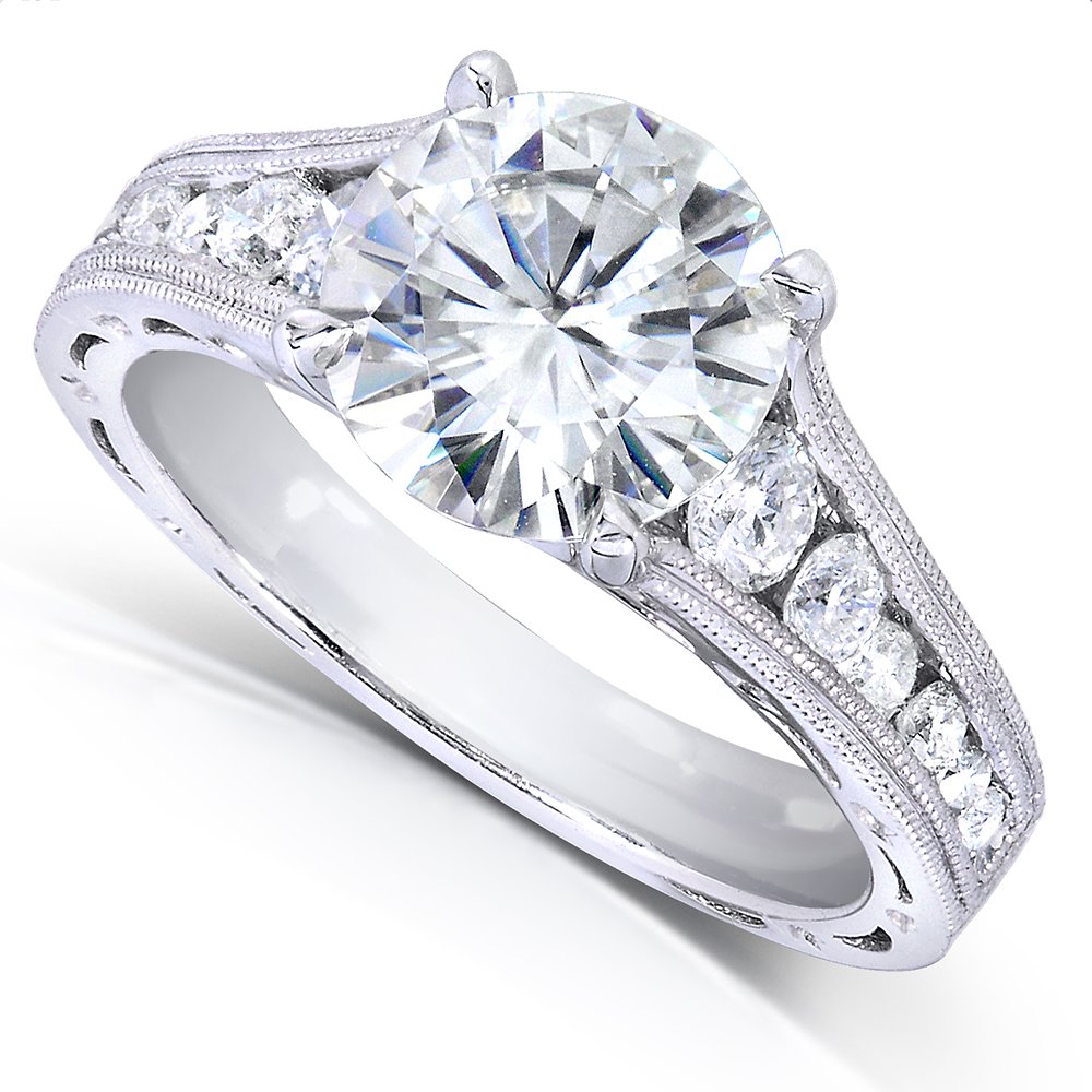 Kobelli Forever One (D-F) Moissanite & Channel Diamond Engagement Ring 2 1/2 CTW 14k White Gold, Size 9