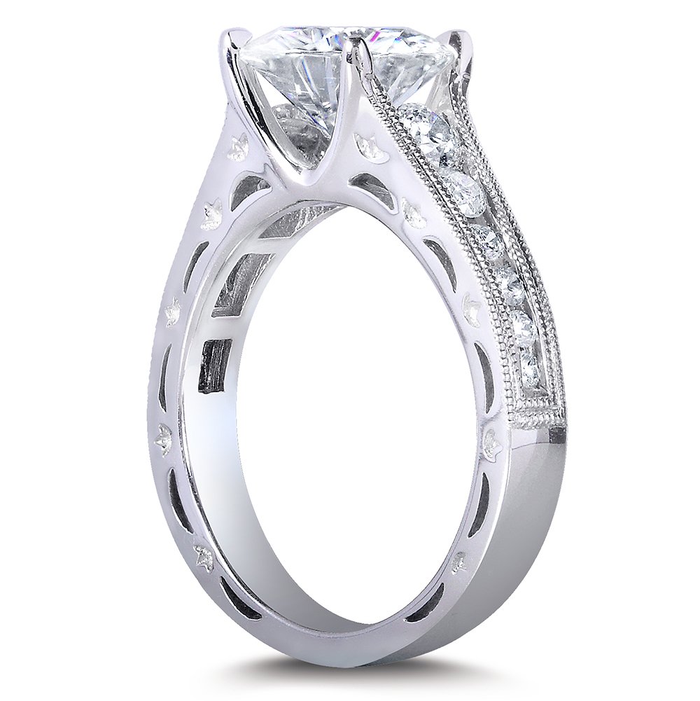 Kobelli Forever One (D-F) Moissanite & Channel Diamond Engagement Ring 2 1/2 CTW 14k White Gold, Size 9