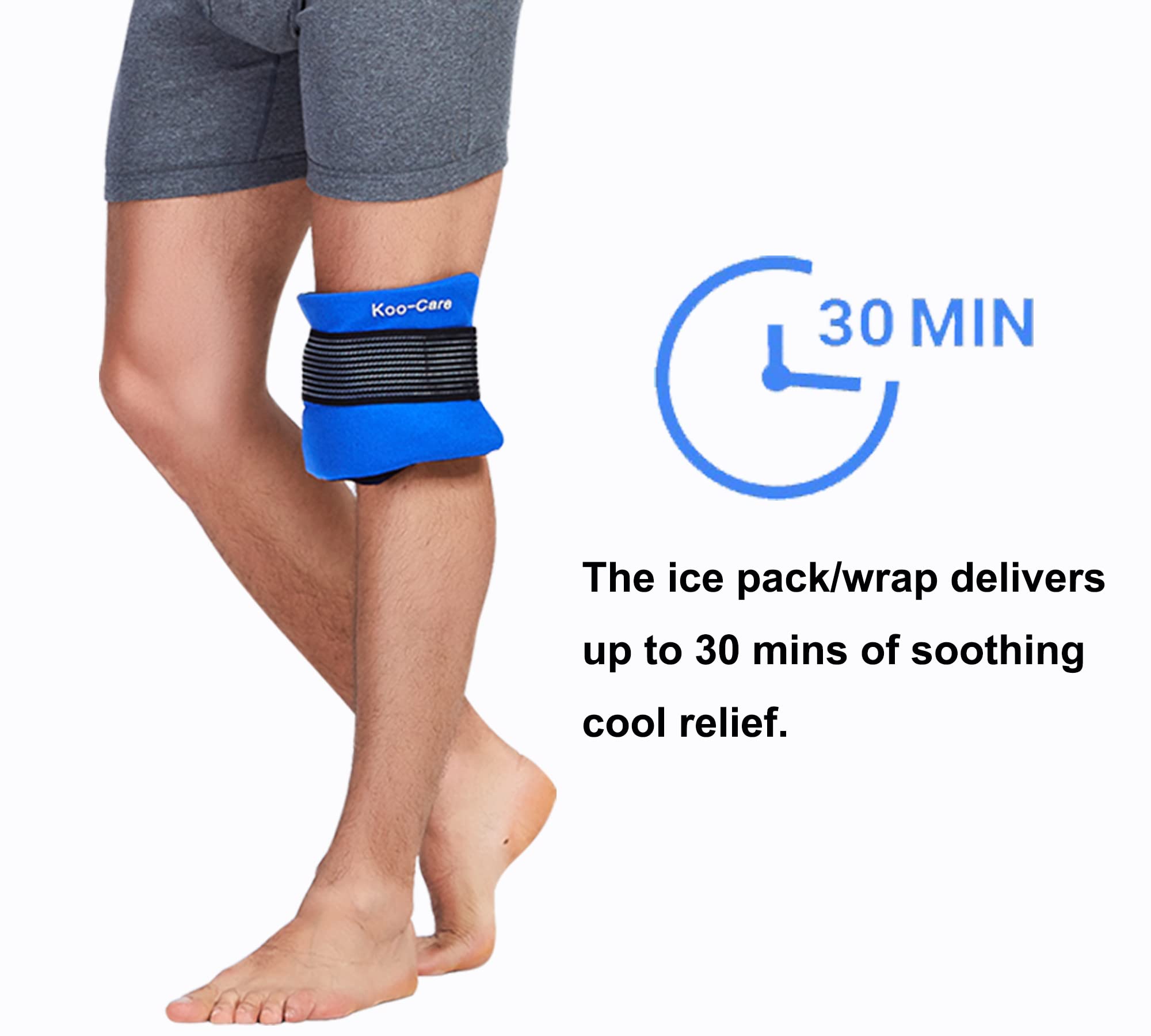 Koo-Care Flexible Gel Ice Pack & Wrap with Elastic Strap for Hot Cold Therapy - Great for Sprains, Muscle Pain, Bruises, Injuries, Etc. (Neck, Arm, Elbow, Waist, Knee, Ankle)(Medium)