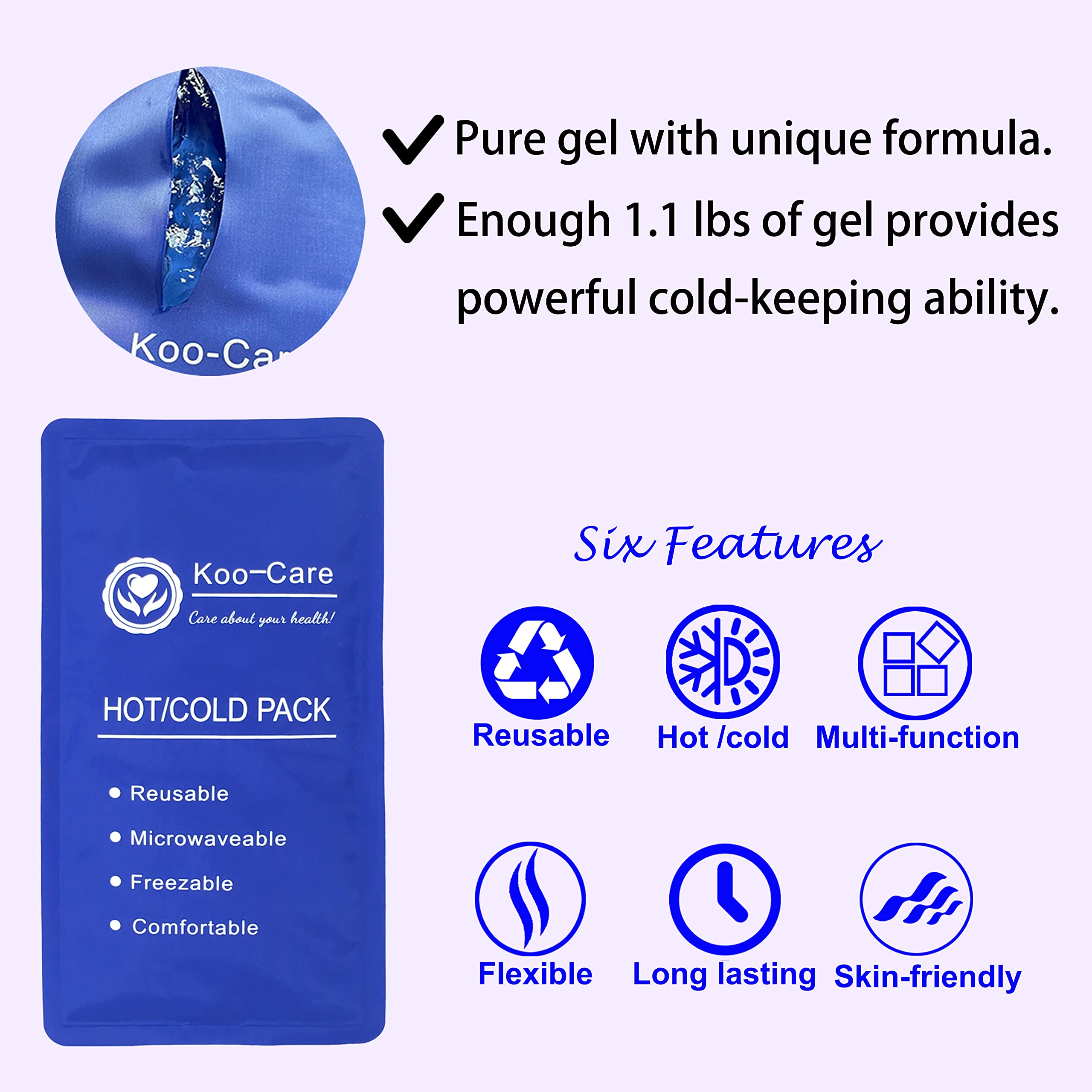 Koo-Care Flexible Gel Ice Pack & Wrap with Elastic Strap for Hot Cold Therapy - Great for Sprains, Muscle Pain, Bruises, Injuries, Etc. (Neck, Arm, Elbow, Waist, Knee, Ankle)(Medium)