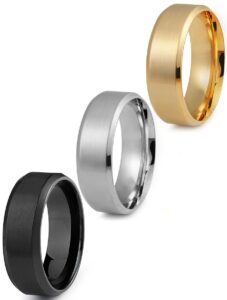 jstyle stainless steel rings for men wedding ring cool simple band 3 pcs a set (8 mm - width and size - 9)