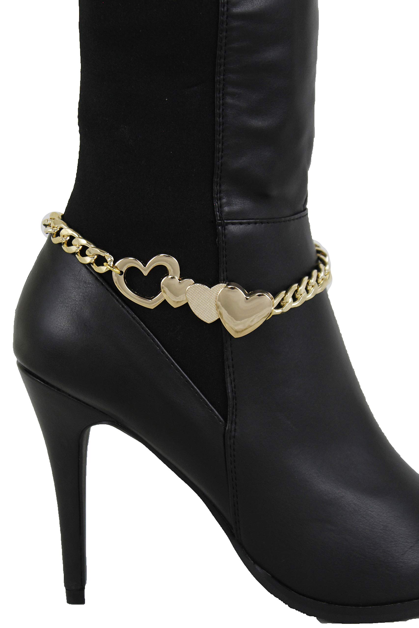 Trendy Fashion Jewelry TFJ Women Western Boot Chains Metal Bling Bracelet Long Narrow Plate Anklet High Heel Charm Gold