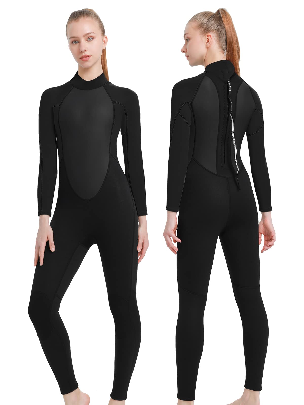 REALON Wetsuit Women Neoprene Wet Suits 3mm Full Body Long Sleeves Swimsuit for Scuba Diving Swimming Surfing Adult in Cold Water Aerobics (Black 3mm Large)