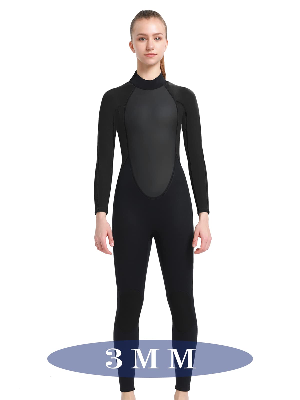 REALON Wetsuit Women Neoprene Wet Suits 3mm Full Body Long Sleeves Swimsuit for Scuba Diving Swimming Surfing Adult in Cold Water Aerobics (Black 3mm Large)