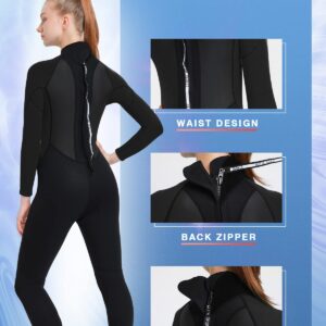 REALON Wetsuit Women Neoprene Wet Suits 3mm Full Body Long Sleeves Swimsuit for Scuba Diving Swimming Surfing Adult in Cold Water Aerobics (Black 3mm Large)