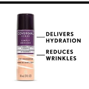 CoverGirl & Olay Simply Ageless 3-in-1 Liquid Foundation, Matte Finish, Hyaluronic & Vitamin C Formula, Cruelty Free, Creamy Beige, 1 Count