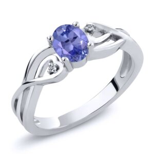 gem stone king 925 sterling silver oval blue tanzanite and white lab grown diamond engagement ring for women (0.46 cttw, gemstone birthstone, available in size 5, 6, 7, 8, 9)