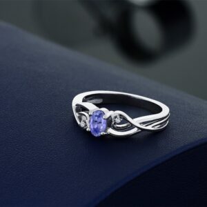 Gem Stone King 925 Sterling Silver Oval Blue Tanzanite and White Lab Grown Diamond Engagement Ring For Women (0.46 Cttw, Gemstone Birthstone, Available in size 5, 6, 7, 8, 9)