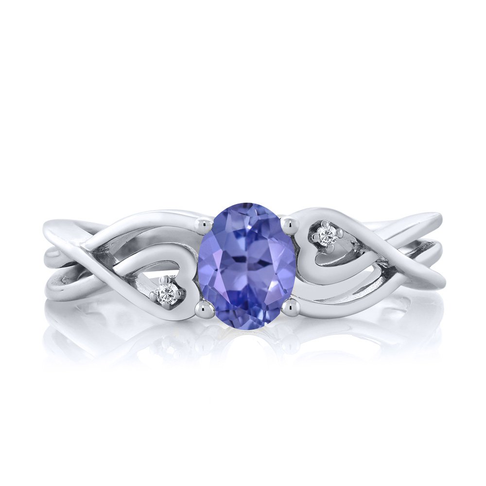 Gem Stone King 925 Sterling Silver Oval Blue Tanzanite and White Lab Grown Diamond Engagement Ring For Women (0.46 Cttw, Gemstone Birthstone, Available in size 5, 6, 7, 8, 9)