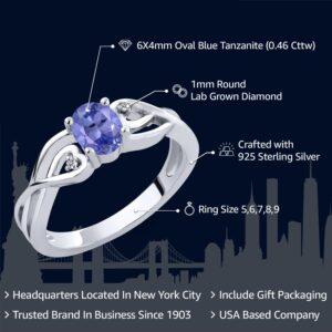 Gem Stone King 925 Sterling Silver Oval Blue Tanzanite and White Lab Grown Diamond Engagement Ring For Women (0.46 Cttw, Gemstone Birthstone, Available in size 5, 6, 7, 8, 9)