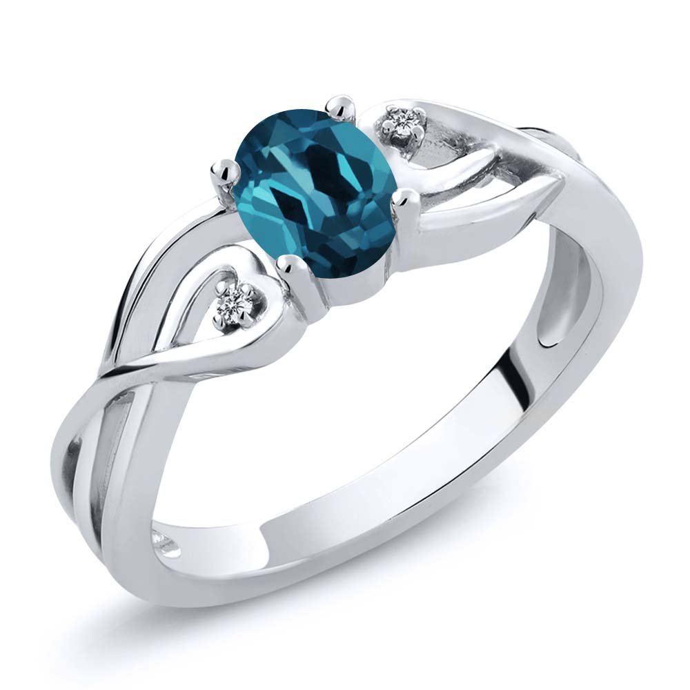 Gem Stone King 925 Sterling Silver London Blue Topaz and White Lab Grown Diamond Ring For Women (0.51 Ct Oval, Gemstone Birthstone, Available in size 5, 6, 7, 8, 9)