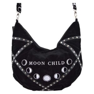 Restyle Gypsy Gothic Witch Moon Child Black Velvet Large Slouchy Hobo Bag