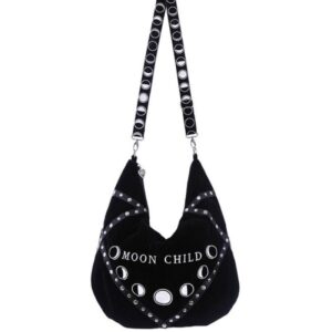 Restyle Gypsy Gothic Witch Moon Child Black Velvet Large Slouchy Hobo Bag