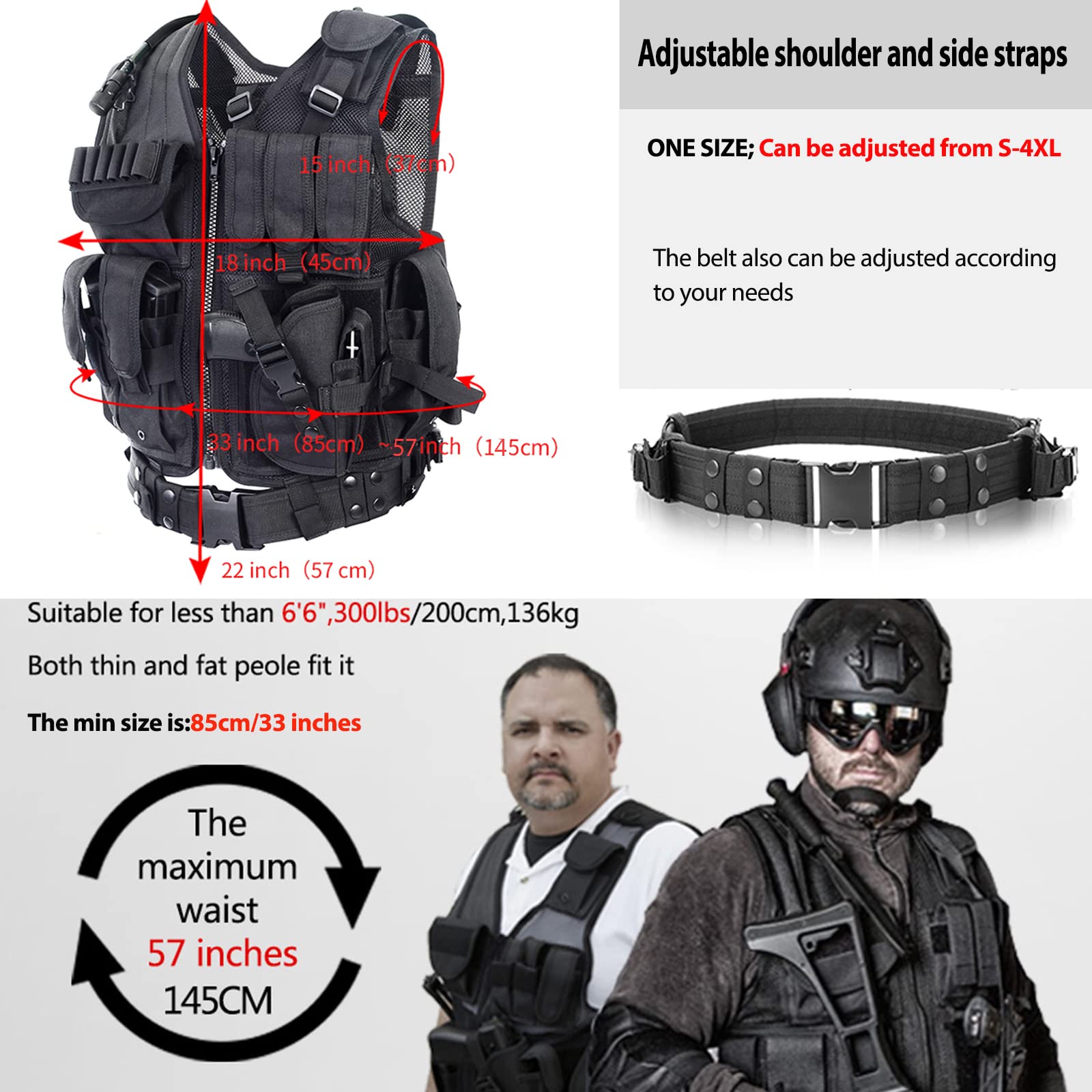 vAv YAKEDA Tactical Vest Outdoor Ultra-Light Breathable Training Airsoft Vest Adjustable for Adults (US, Alpha, One Size, Regular, Regular, Black)