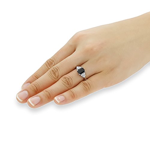 Sterling Silver Ring Wedding Ring Emerald Cut 1.5 carat Black CZ Stone Three Stone Anniversary Ring 8MM (Size 5 to 10), 6