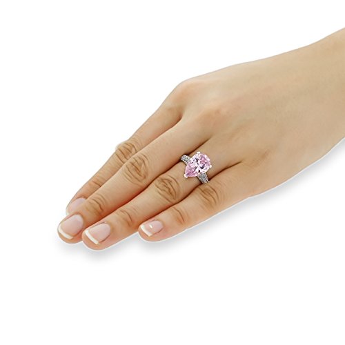 DoubleAccent Sterling Silver Ring Pear Cut 5.75 carat Super Light Pink CZ Stone Cocktail Ring 15.5MM (Size 5 to 10), 5