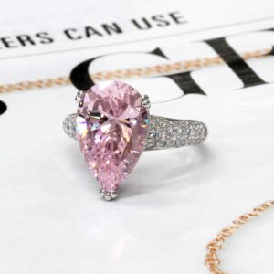 DoubleAccent Sterling Silver Ring Pear Cut 5.75 carat Super Light Pink CZ Stone Cocktail Ring 15.5MM (Size 5 to 10), 5