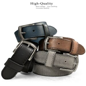 Antique Engraved Buckle Genuine Full Grain Leather Casual Jean Belt 1-1/2"(38mm) Wide (Gray, 36)