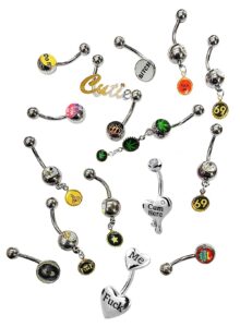 10pc 14g naughty belly button rings 316l surgical steel mix package navel rings naughty logos and sexy letters belly rings navel piercings jewelry