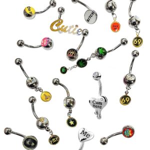 10pc 14G Naughty Belly Button Rings 316L Surgical Steel Mix Package Navel Rings Naughty Logos and Sexy Letters Belly Rings Navel Piercings Jewelry