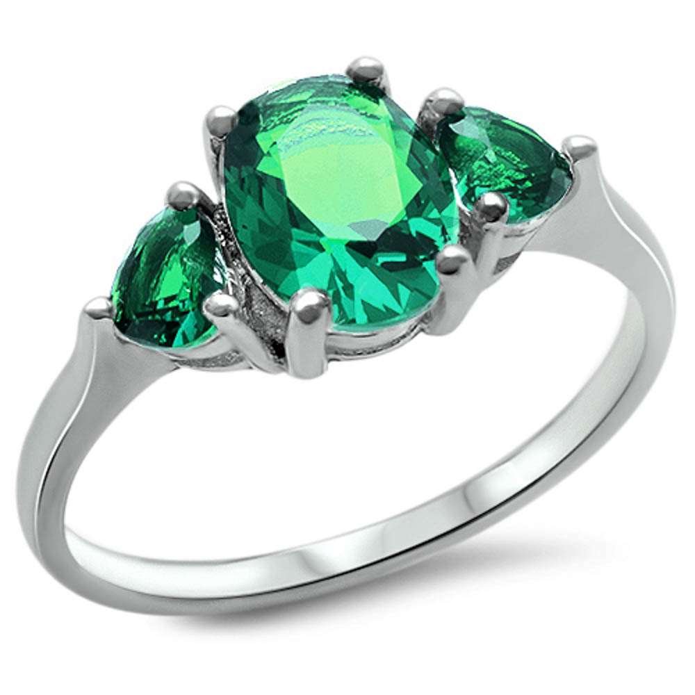 Oxford Diamond Co Oval & Heart Shape Simulated Green Emerald .925 Sterling Silver Ring Size 7