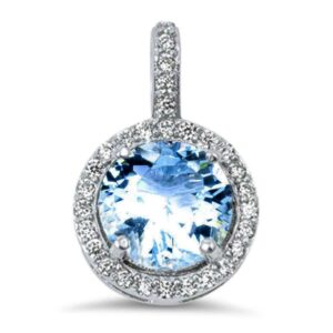 oxford diamond co halo simulated aquamarine & cubic zirconia .925 sterling silver pendant