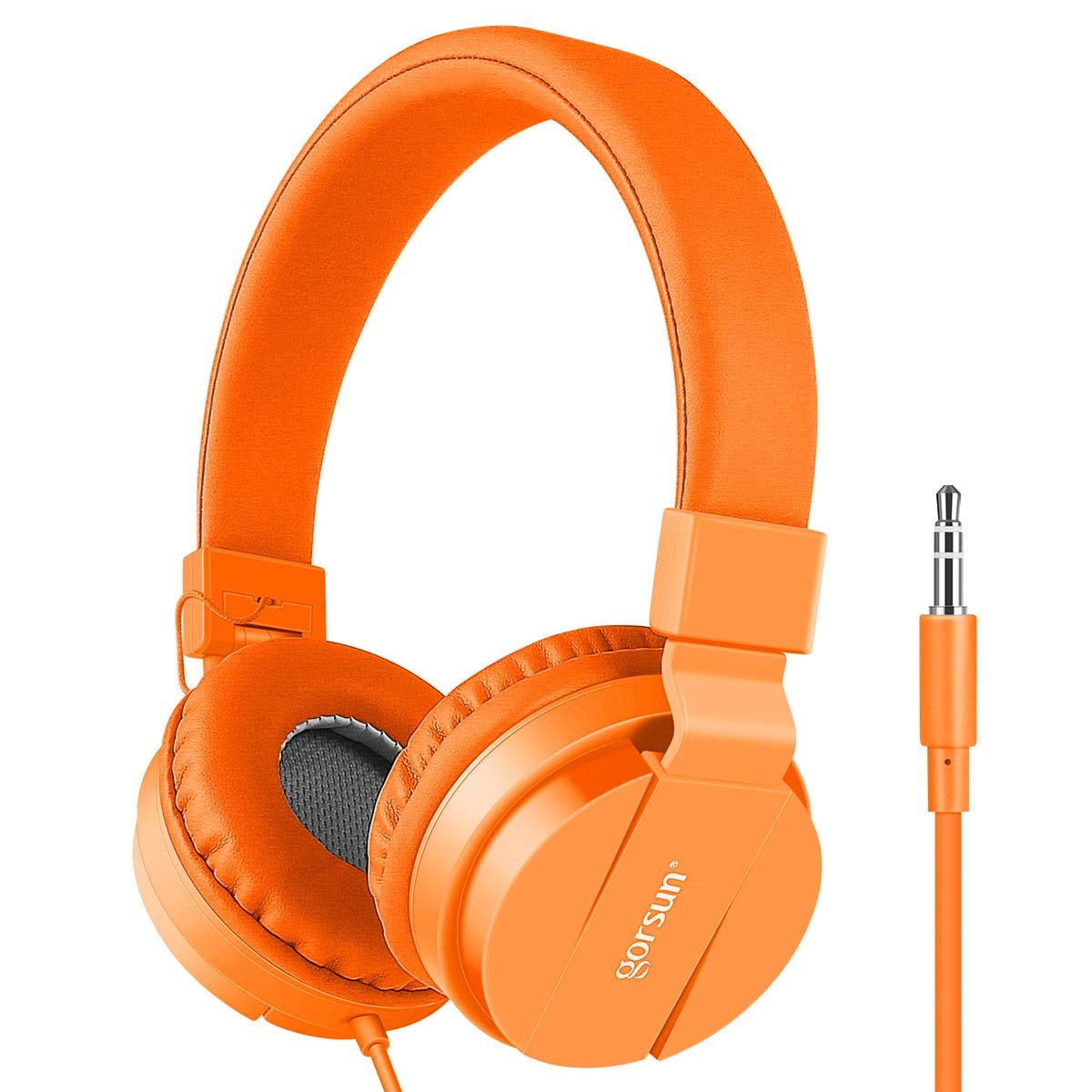 gorsun Kids Headphones, Lightweight Stereo Wired Toddler Headphones，Adjustable Headband Children's Headset for Smartphones Computer Pad Earphones(Orange)