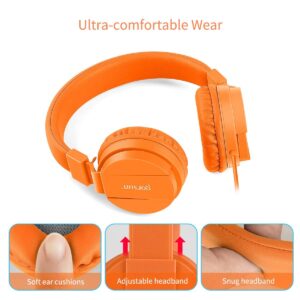 gorsun Kids Headphones, Lightweight Stereo Wired Toddler Headphones，Adjustable Headband Children's Headset for Smartphones Computer Pad Earphones(Orange)