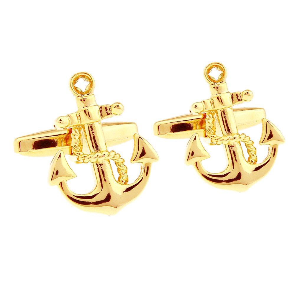 HONEY BEAR Mens Vintage Boat Anchor Sailors Ocean Cufflinks Steel Wedding Gift Gold