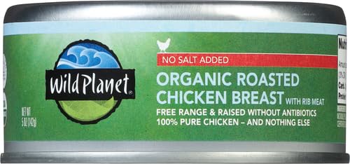 Wild Planet Organic Roasted Chicken Breast, Skinless and Boneless, No Salt Added, 100% chicken breast, 5 Ounce