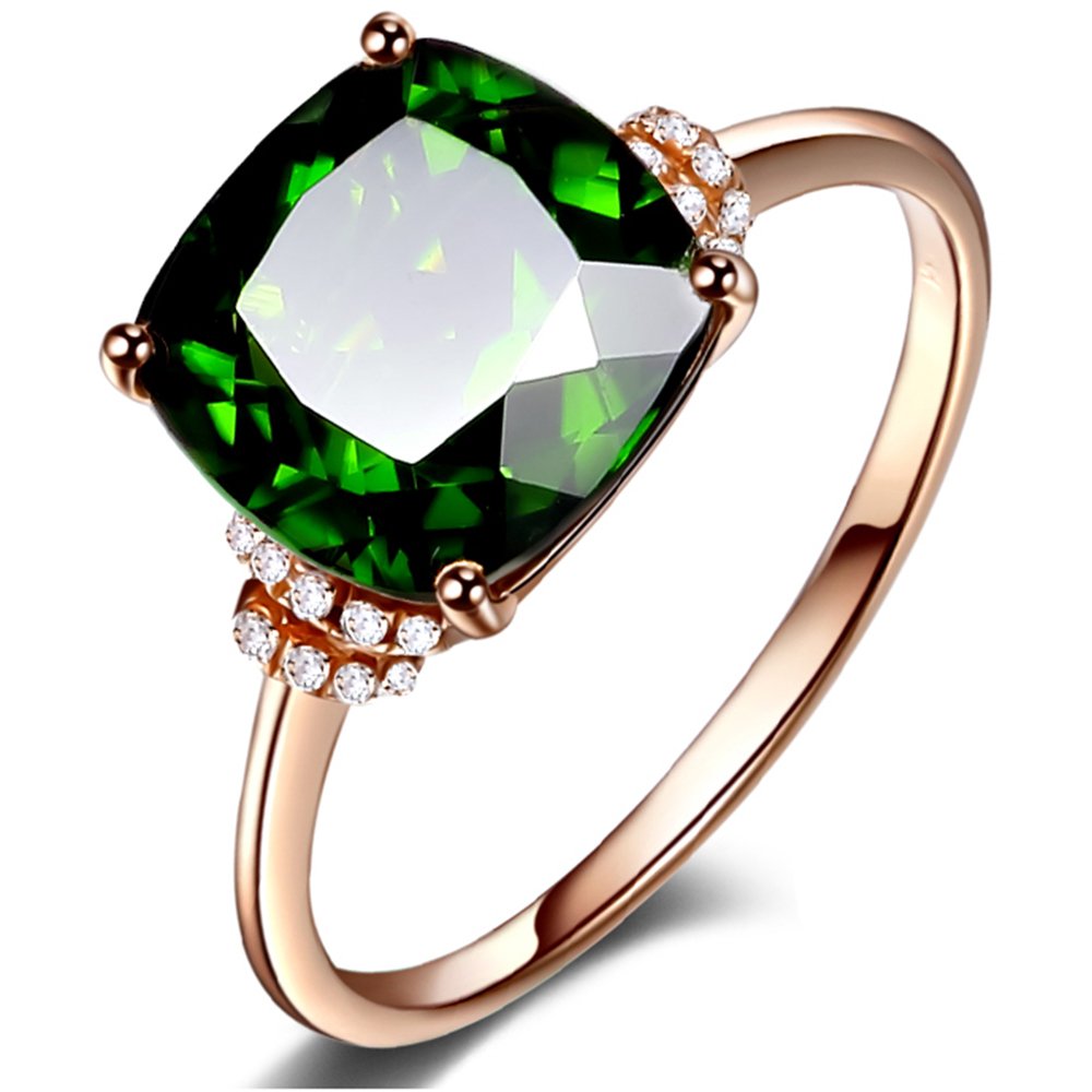 Succinct Fashion Jewelry Women's Green Diopside Gemstone 14K Rose Gold Promise Wedding Engagement Diamond Band Ring