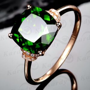 Succinct Fashion Jewelry Women's Green Diopside Gemstone 14K Rose Gold Promise Wedding Engagement Diamond Band Ring