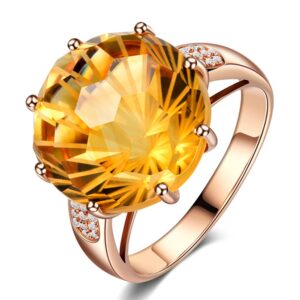 Kardy Amazing Women's Solid 14K Rose Gold Natural Citrine Gemstone Prong Diamond Wedding Engagement Ring Sets