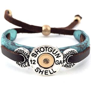 western peak western tritone hammered 9 gauge shotgun shell leather cuff bracelet (patina)