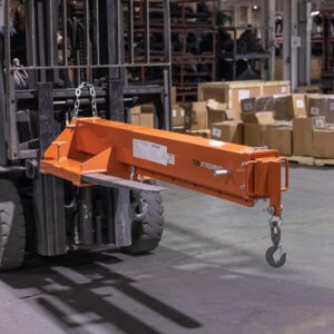 Titan Attachments Fork Mounted Adjustable Hoist Jib Boom Crane, Manual Telescopes 79"-147", 6000 LB Lift Capacity, Two 3 Ton Swivel Hooks, Ideal for Warehouse or Factories