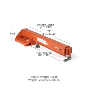 Titan Attachments Fork Mounted Adjustable Hoist Jib Boom Crane, Manual Telescopes 79"-147", 6000 LB Lift Capacity, Two 3 Ton Swivel Hooks, Ideal for Warehouse or Factories