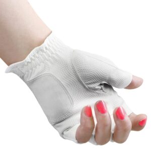 Powerbilt Ladies Countess Half Finger Golf Glove, Women’s Left Hand Large (for Right-Handed Golfer), White