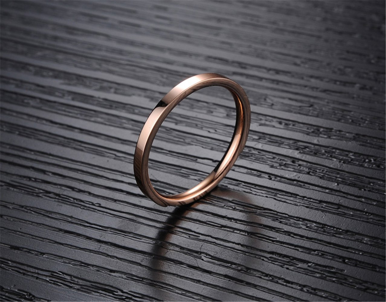 Fashion Month Women 2mm Luxury Titanium Stainless Steel Cubic Zirconia CZ Inlay Rose Gold Ring Wedding Engagement Band Size 4