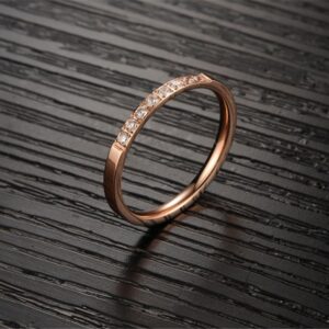 Fashion Month Women 2mm Luxury Titanium Stainless Steel Cubic Zirconia CZ Inlay Rose Gold Ring Wedding Engagement Band Size 4