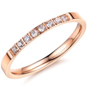 fashion month women 2mm luxury titanium stainless steel cubic zirconia cz inlay rose gold ring wedding engagement band size 6